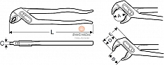 Размеры клещей сантехнических переставных Super-Ego